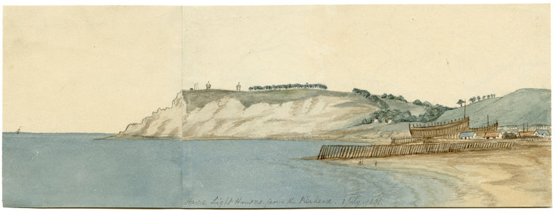 E. Woodville Ricketts, Fari di Havre da Pierhead, Francia – acquerello del 1831