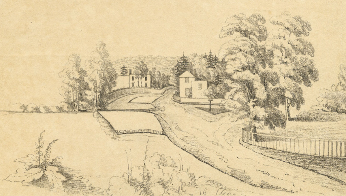 E. Woodville Ricketts, From our Window at Nascot, Watford –1842 graphite drawing