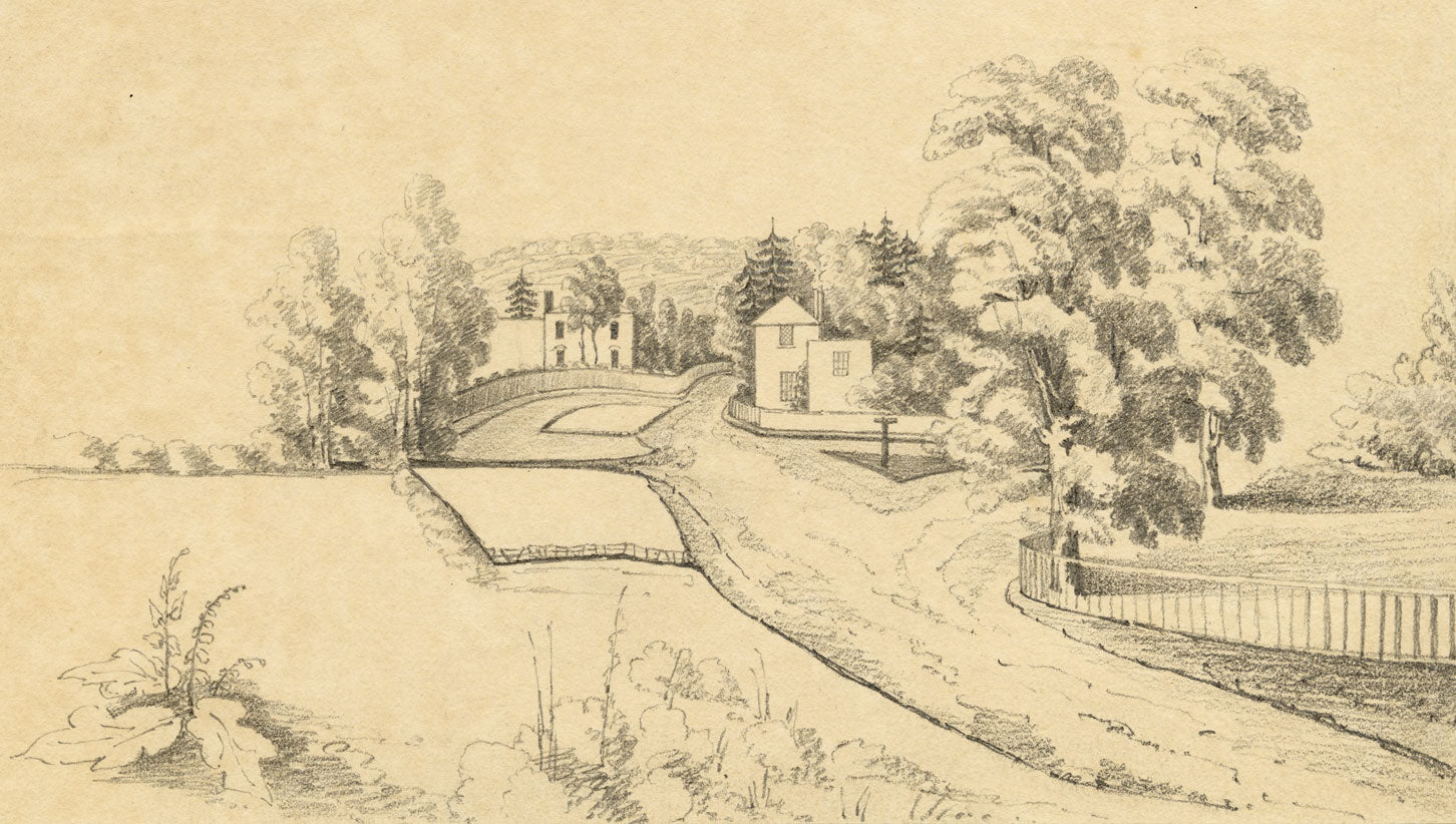 E. Woodville Ricketts, From our Window at Nascot, Watford –1842 graphite drawing