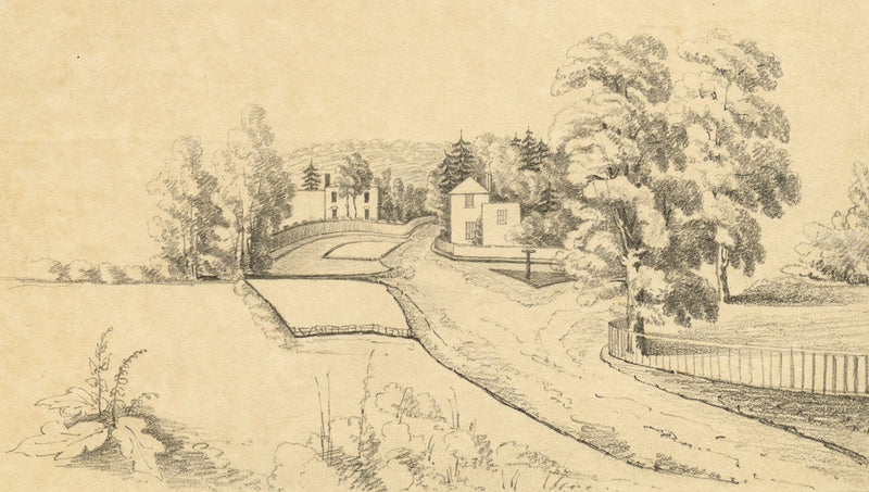E. Woodville Ricketts, From our Window at Nascot, Watford –1842 graphite drawing