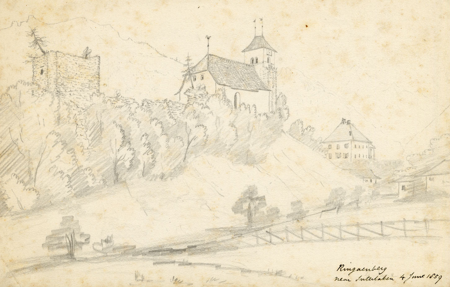 E. Woodville Ricketts, Ringgenberg near Interlaken, Switzerland – 1859 drawing