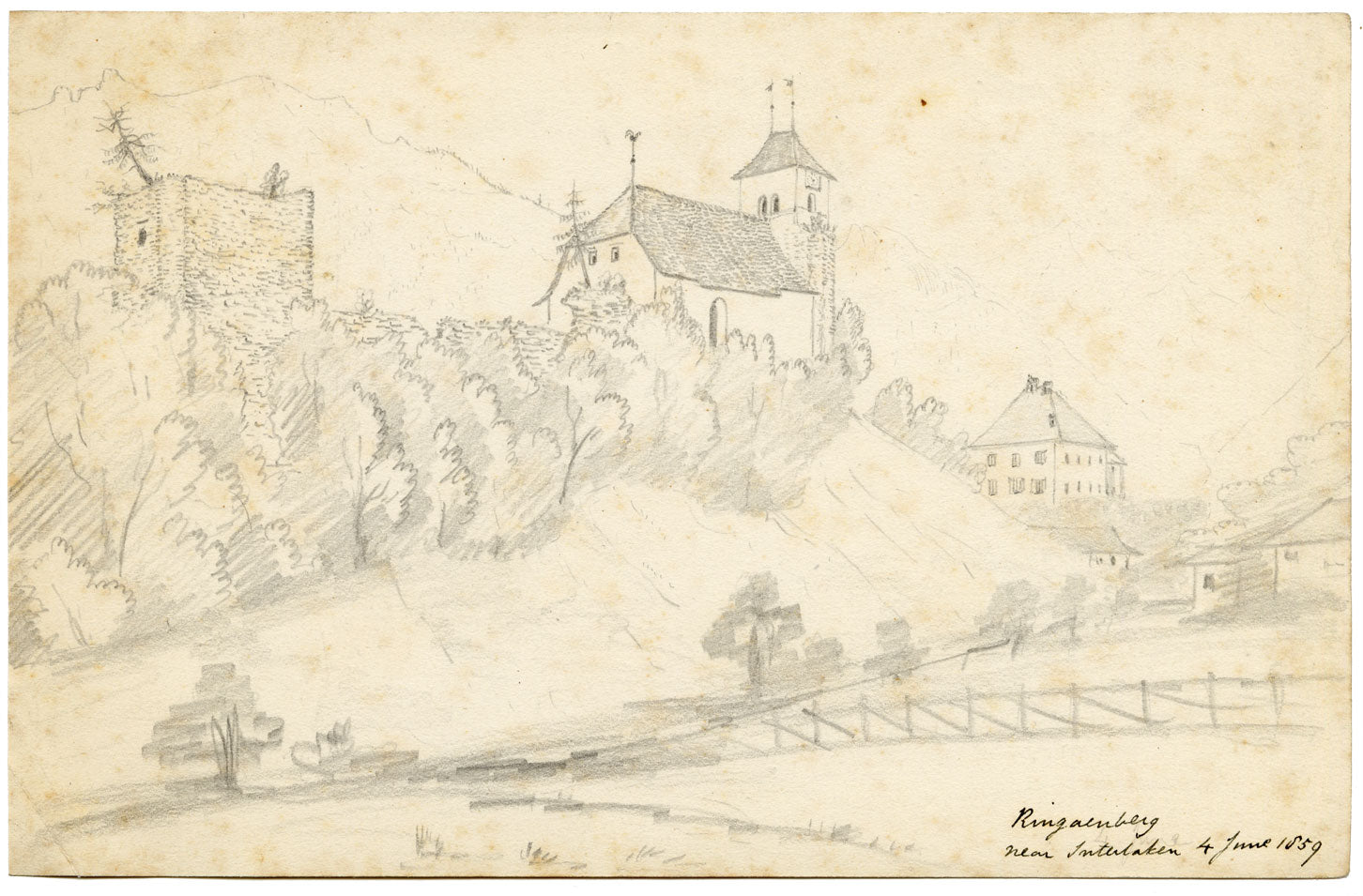 E. Woodville Ricketts, Ringgenberg near Interlaken, Switzerland – 1859 drawing