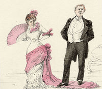 High Society Couple in Dinner Dress – Original c.1880s watercolour painting