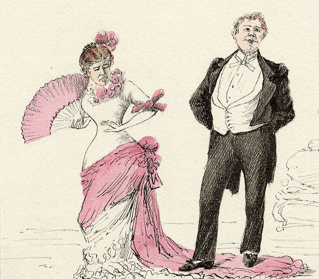 High Society Couple in Dinner Dress – Original c.1880s watercolour painting
