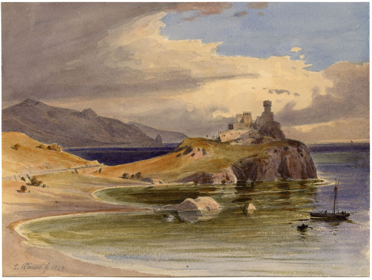 Carl Friedrich Werner, Castillo de Ruffo, La Scaletta, Sicilia – acuarela de 1834