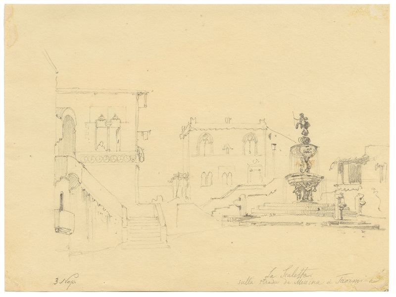 Carl Friedrich Werner, Ruffo Castle, La Scaletta, Sicily – 1834 watercolour