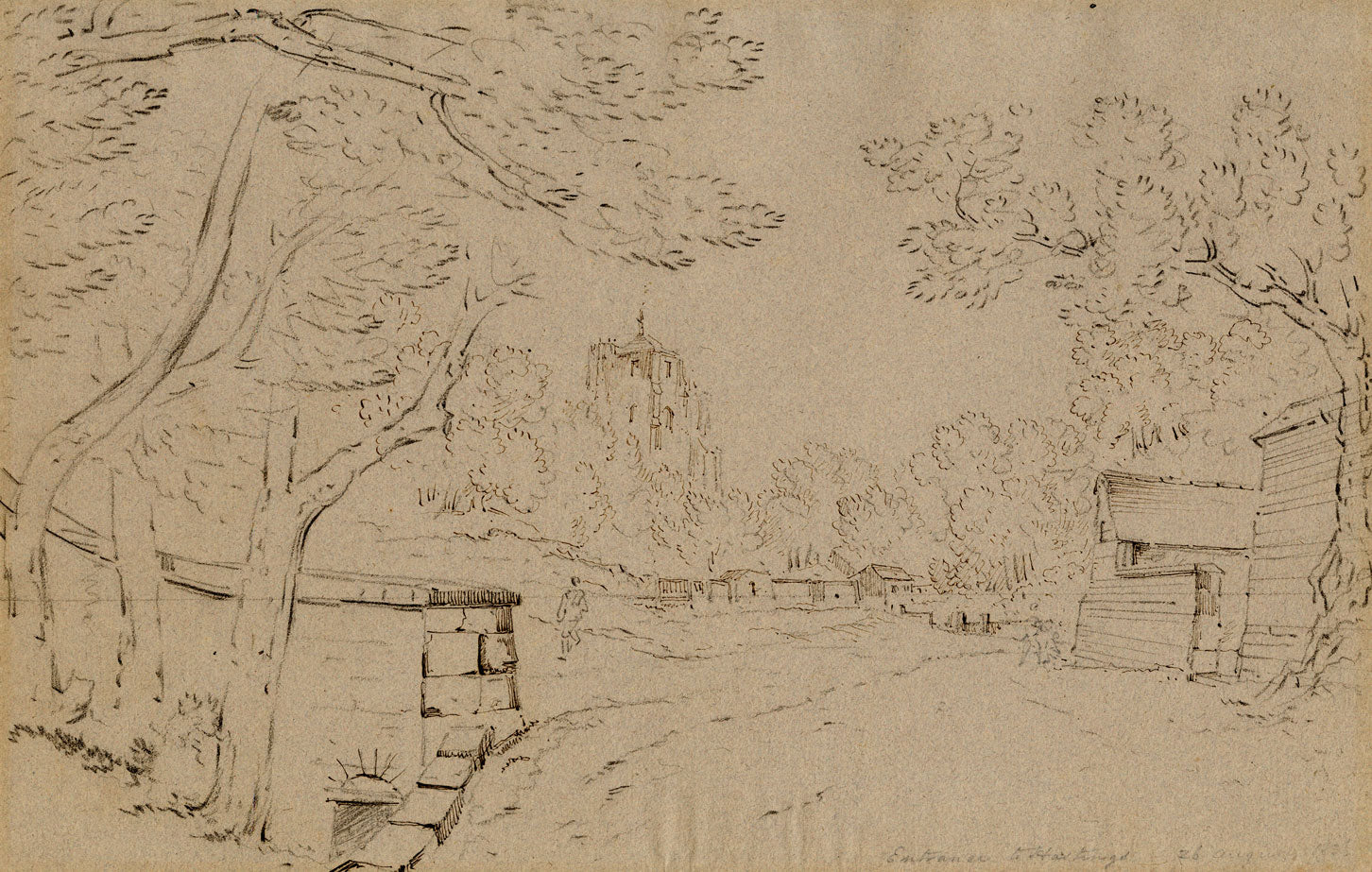 Entrance to Hastings from Old London Road – Original 1836 pen & ink drawing