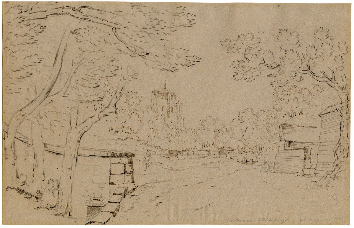 Ingresso a Hastings da Old London Road – Disegno originale a penna e inchiostro del 1836
