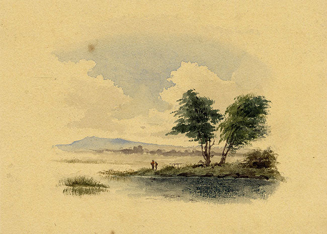 Miniature Lake Landscape with Figures – early 19th-century watercolour painting