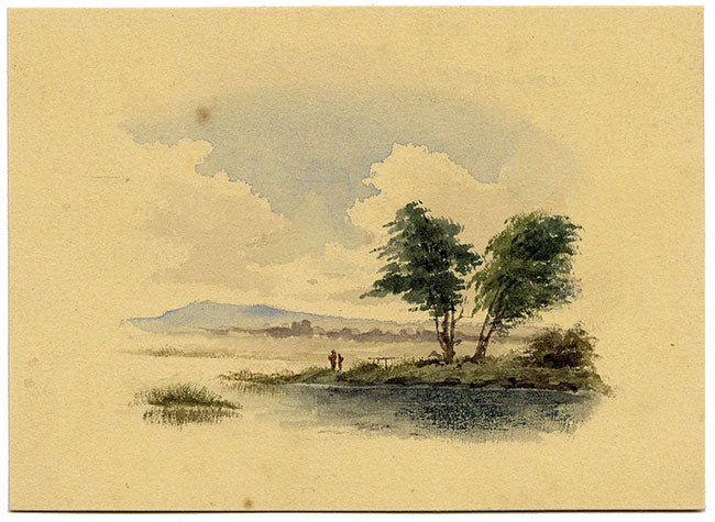 Miniature Lake Landscape with Figures – early 19th-century watercolour painting