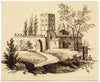 Walled Abbey Tower in Miniature – Original early 19th-century pen & ink drawing