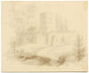 Walled Abbey Tower in Miniature – Original early 19th-century pen & ink drawing