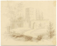 Walled Abbey Tower in Miniature – Original early 19th-century pen & ink drawing