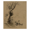 Children Playing with Dog – Original early 19th-century pen & ink drawing