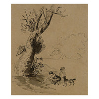 Children Playing with Dog – Original early 19th-century pen & ink drawing