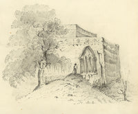 Church Building with Figure – Original early 19th-century graphite drawing