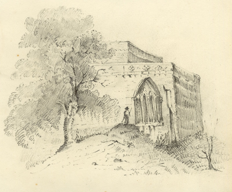 Church Building with Figure – Original early 19th-century graphite drawing