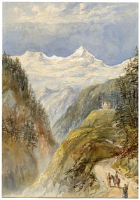Mountain Pass at Murren, Alpine Switzerland – c.1870s watercolour painting