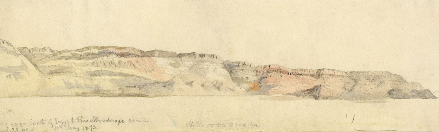 A.H. Walker, Egypt, Red Sea Coast at Ras Abooderage – 1873 watercolour painting
