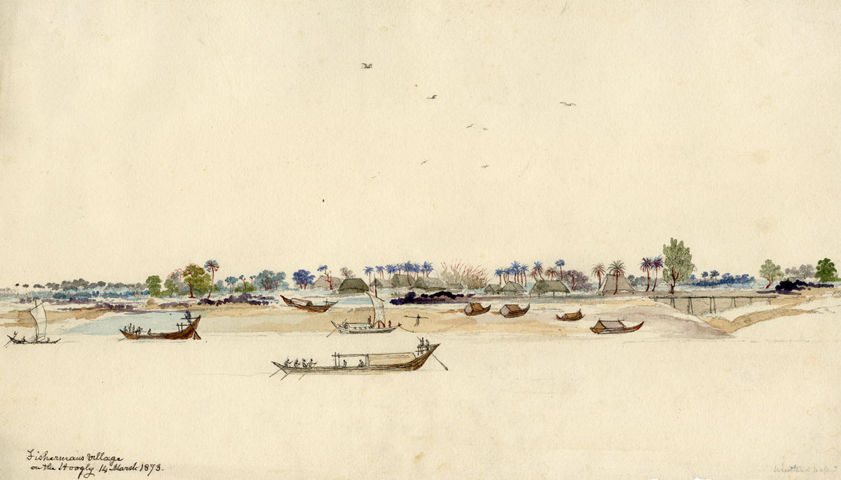 A.H. Walker, Fisherman's Village on the Hooghly India –1873 watercolour painting