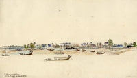 A.H. Walker, Fisherman's Village on the Hooghly India –1873 watercolour painting