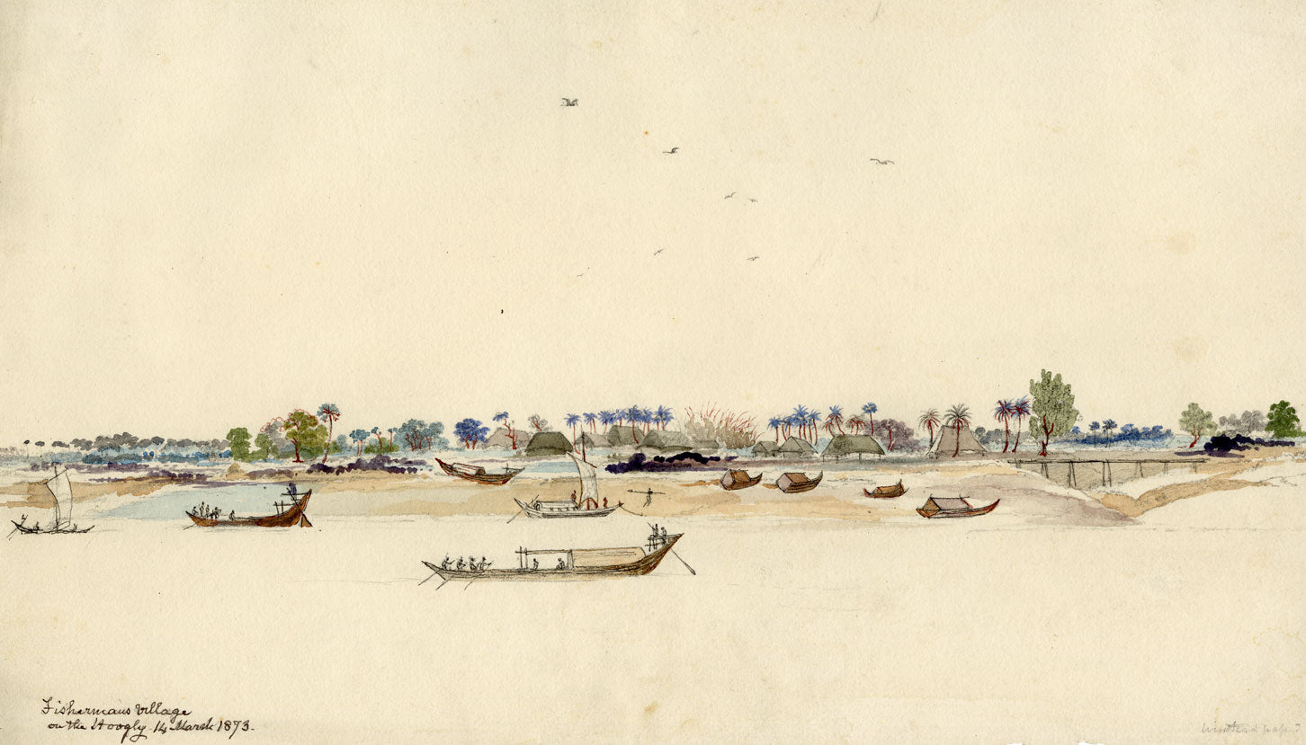 A.H. Walker, Fisherman's Village on the Hooghly India –1873 watercolour painting