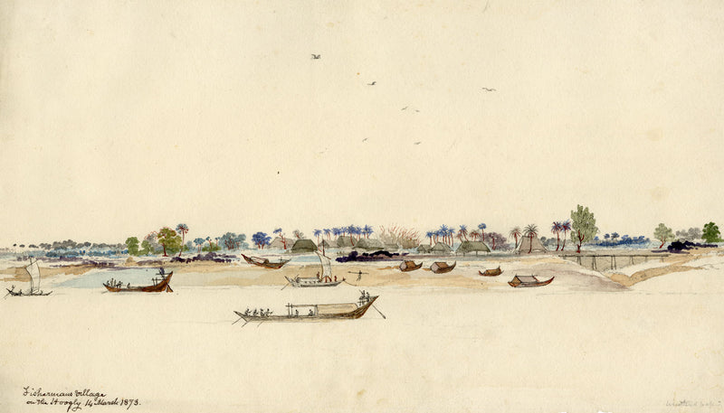 A.H. Walker, Fisherman's Village on the Hooghly India –1873 watercolour painting