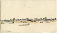 A.H. Walker, Fisherman's Village on the Hooghly India –1873 watercolour painting