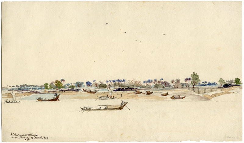 A.H. Walker, Fisherman's Village on the Hooghly India –1873 watercolour painting