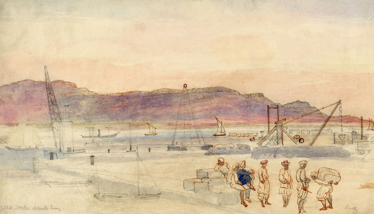 A.H. Walker, Ataka Mountains, Suez Port, Egypt – 1873 watercolour painting