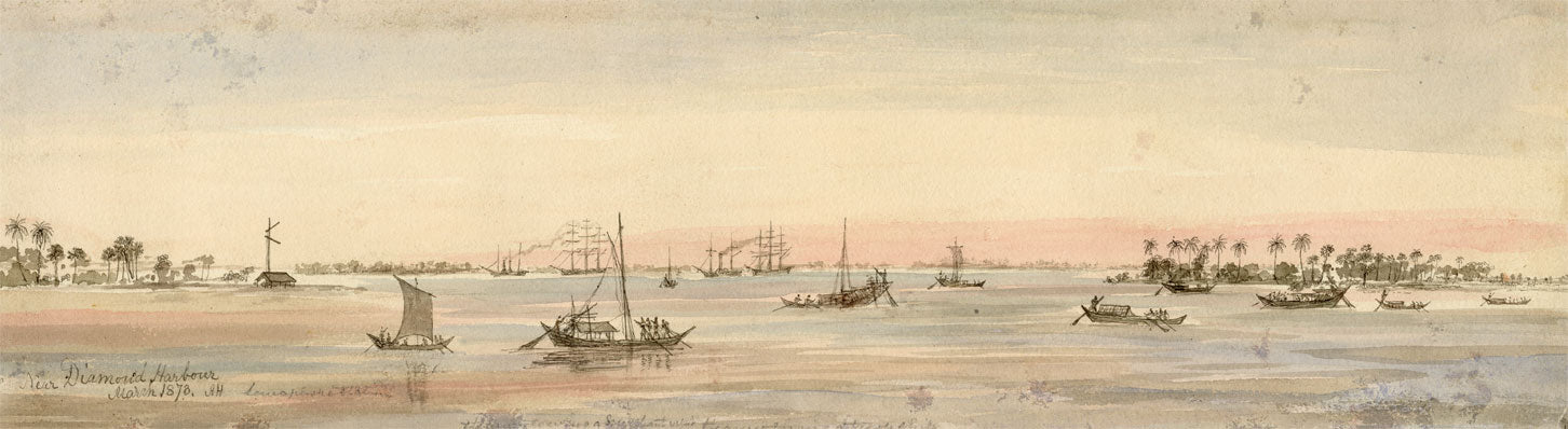 A.H. Walker, Diamond Harbour, Hooghly River, India – 1873 watercolour painting