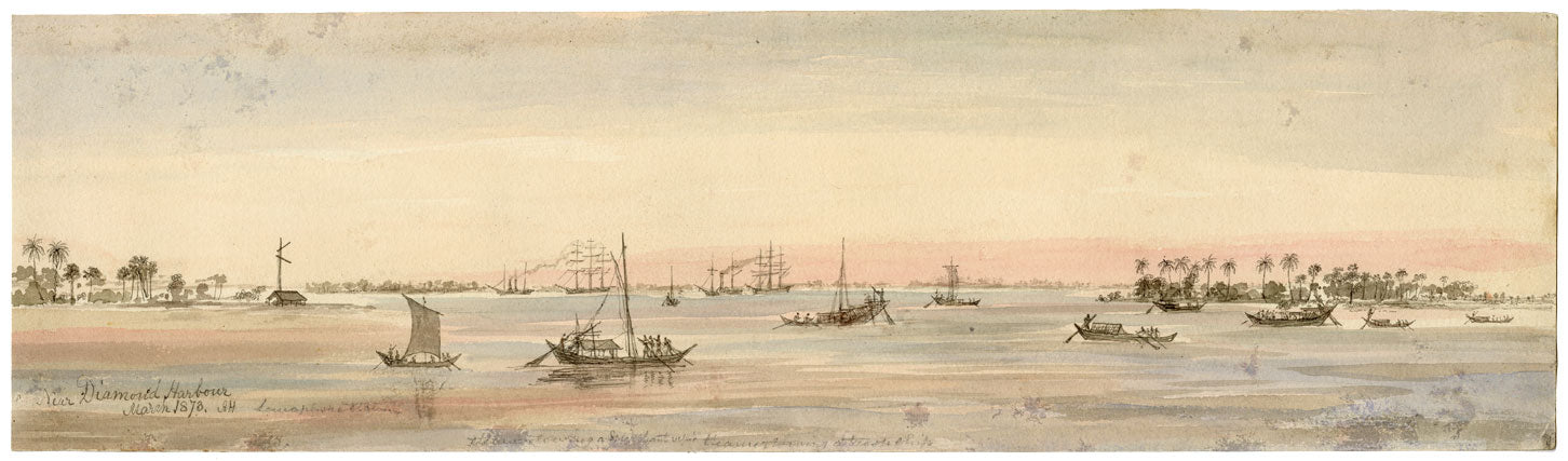 A.H. Walker, Diamond Harbour, Hooghly River, India – 1873 watercolour painting
