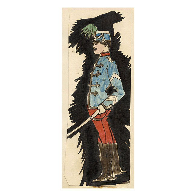 Edouard T. Vieux, French Lieutenant with Sword – c.1890 pen & ink drawing
