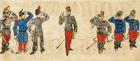 Edouard T. Vieux, French Cavalrymen Standing to Attention – c.1890 ink drawing