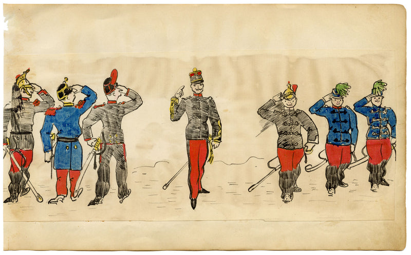 Edouard T. Vieux, Cavalieri francesi sull'attenti – disegno a inchiostro del 1890 circa