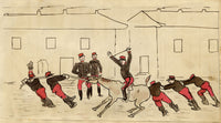 Edouard T. Vieux, French Cavalrymen with Stubborn Horse – c.1890 ink drawing