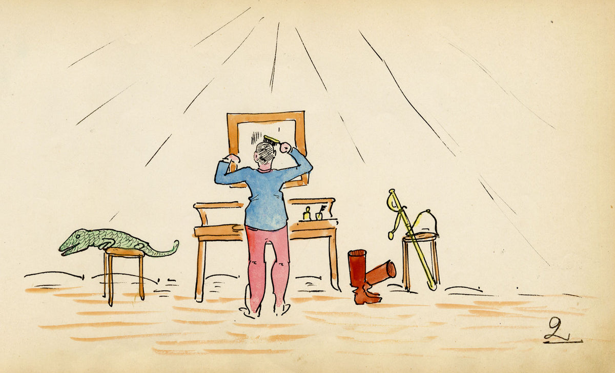 Edouard T. Vieux, French Officer in North Africa with Crocodile – c.1890 drawing