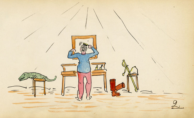 Edouard T. Vieux, French Officer in North Africa with Crocodile – c.1890 drawing