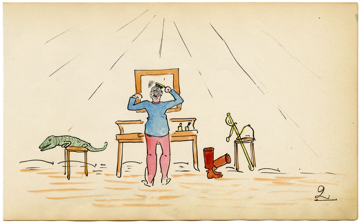 Edouard T. Vieux, Ufficiale francese in Nord Africa con coccodrillo – disegno del 1890 circa