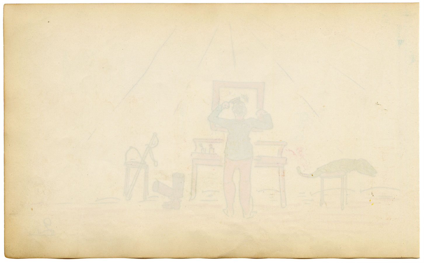 Edouard T. Vieux, French Officer in North Africa with Crocodile – c.1890 drawing