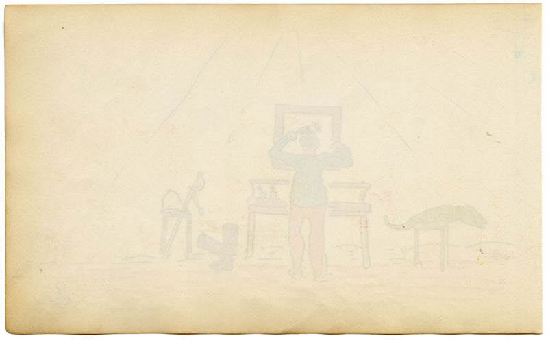 Edouard T. Vieux, French Officer in North Africa with Crocodile – c.1890 drawing