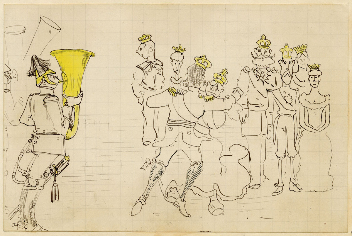 Edouard T. Vieux, Queen Victoria Dancing at English Ball Cartoon – 1887 drawing