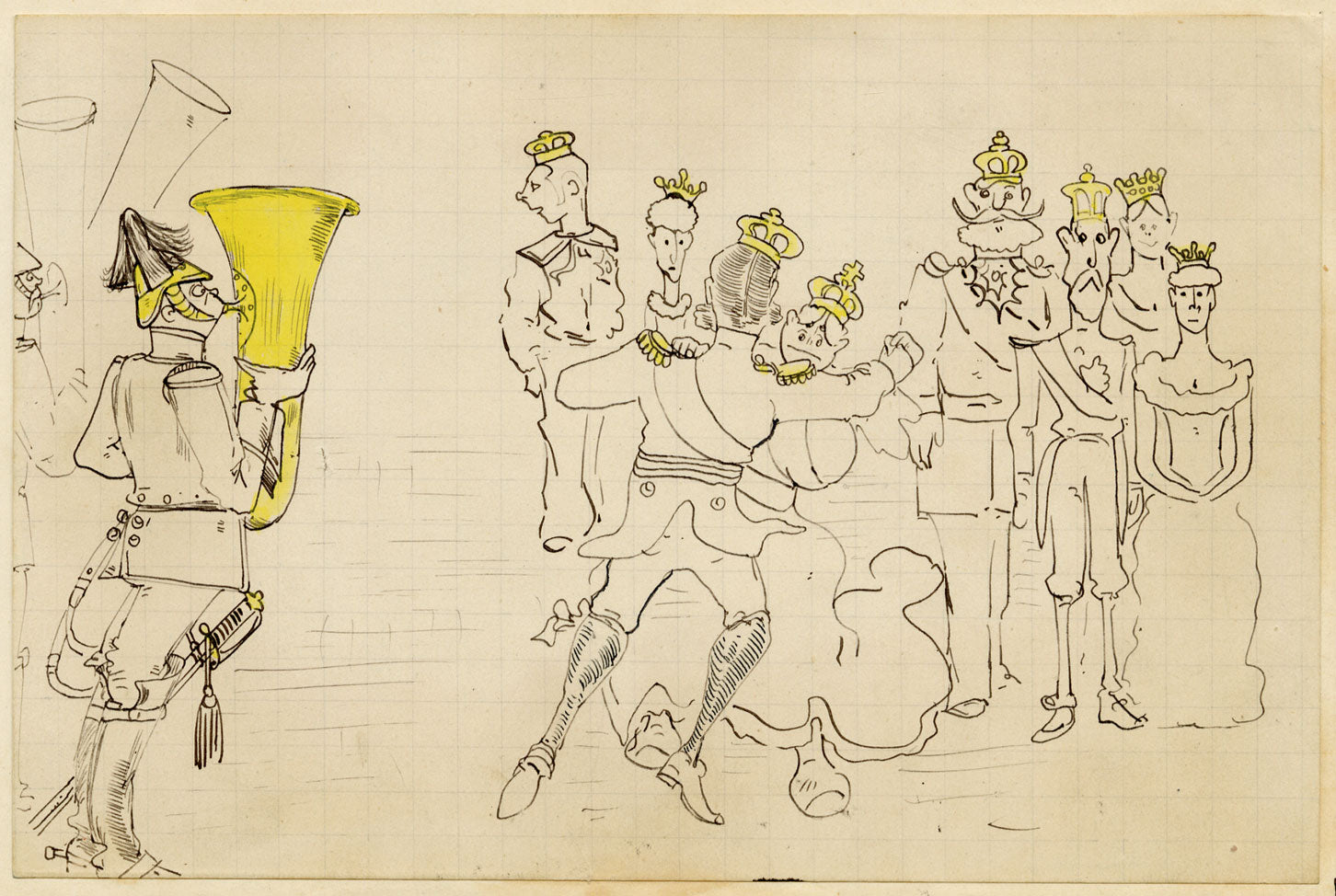 Edouard T. Vieux, Queen Victoria Dancing at English Ball Cartoon – 1887 drawing