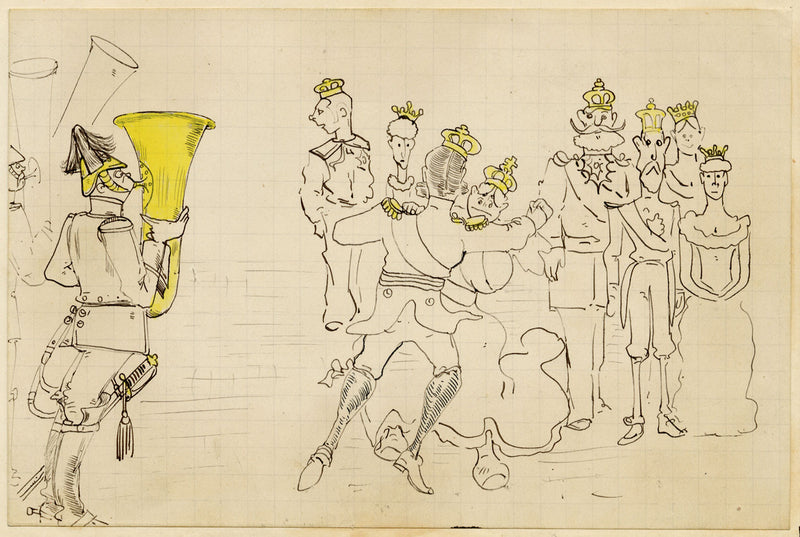 Edouard T. Vieux, Queen Victoria Dancing at English Ball Cartoon – 1887 drawing