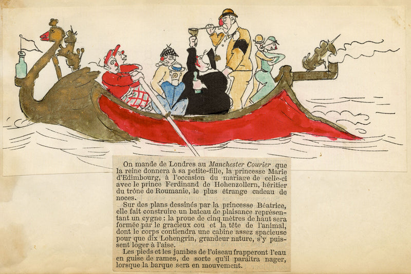 Edouard T. Vieux, Queen Victoria Cartoon, Boat Wedding Gift – c.1893 drawing