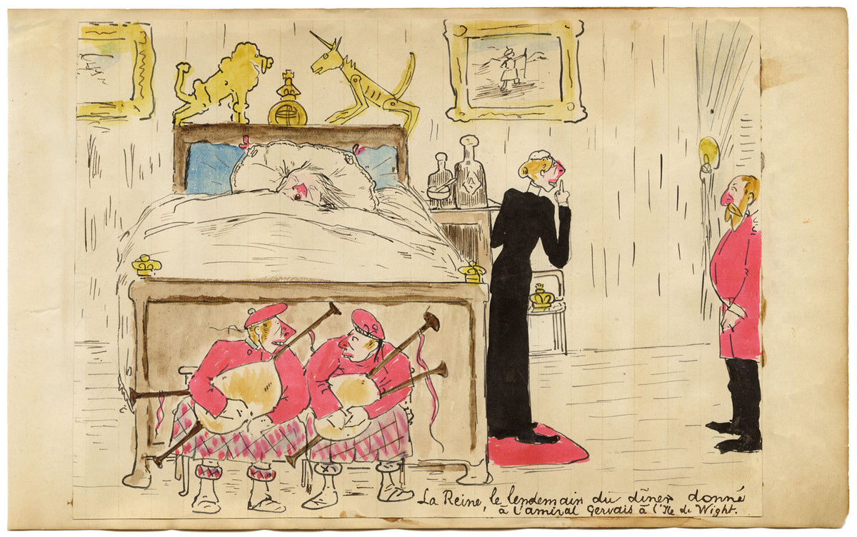 Edouard T. Vieux, La regina Vittoria a letto a Osborne House, cartone animato – disegno del 1890 circa