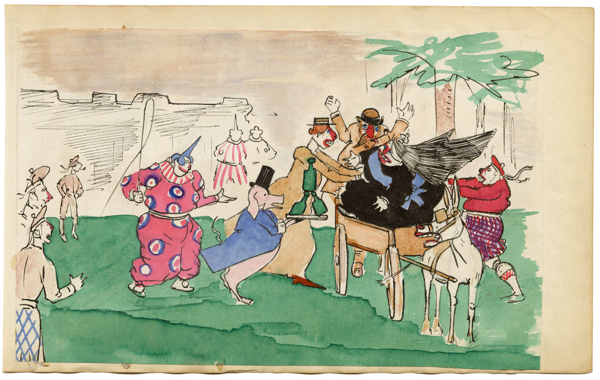 Edouard T. Vieux, La regina Vittoria lascia i Rothschild in un carrello – disegno del 1891 circa