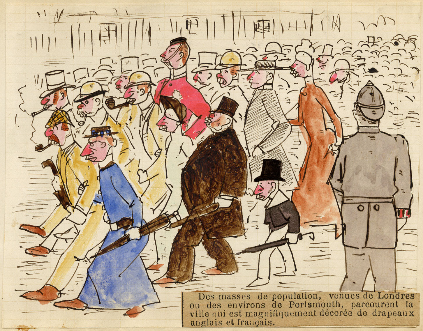 Edouard T. Vieux, Crowds at Visit of French Fleet to Portsmouth 1891 – drawing