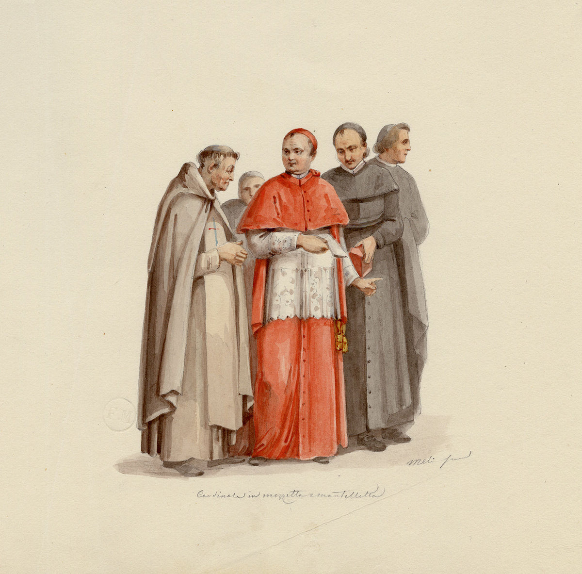 Giosuè Meli, Cardinal in Mozzetta & Mantelletta, Rome – c.1840 watercolour