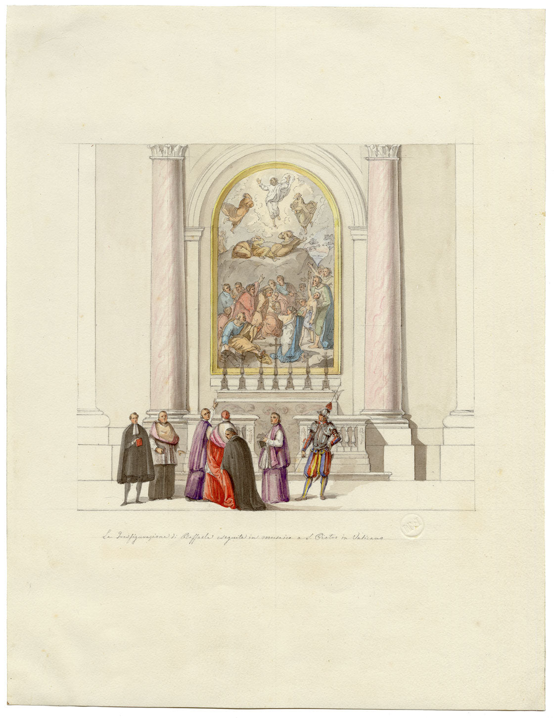 Giosuè Meli, Mosaico de la Transfiguración de Rafael, Basílica de San Pedro, Vaticano – c.1840, acuarela